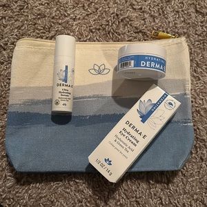 Derma E travel size products and makeup bag
